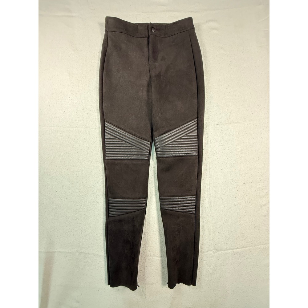 Zara Basic Moto Leggings Womens XS Brown Excellent Faux‎ Suede Ribbed Knee Biker